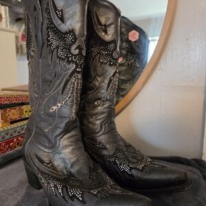 Women's Black Studded Western Booties